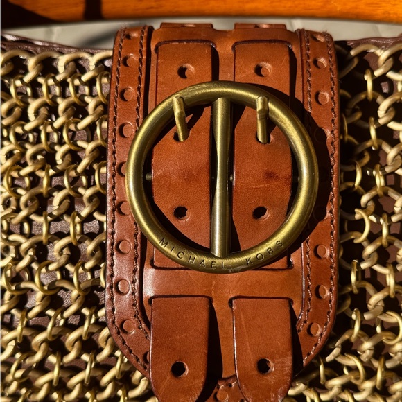 Michael Kors Collection Chain Mail Gold Links & Brown Leather shoulder handbag. - Picture 4 of 10